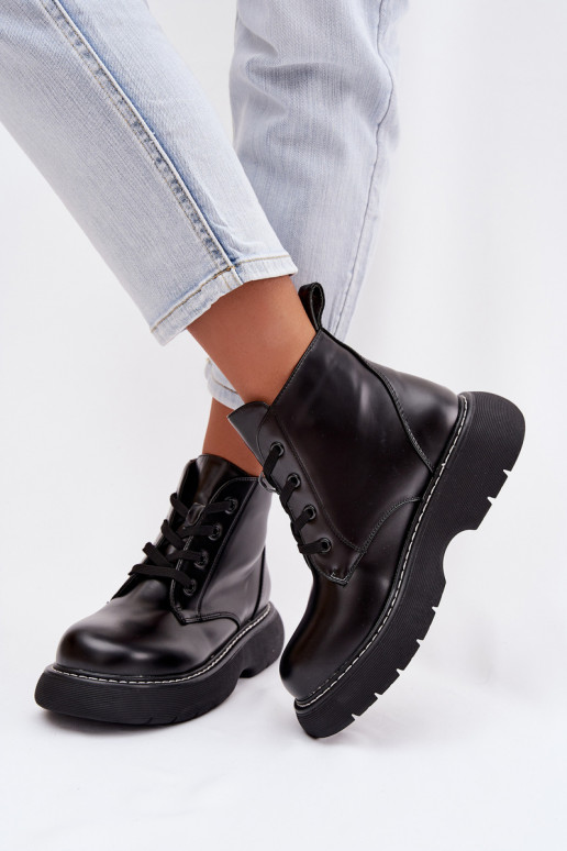 réchauffer Bottes pour femmes avec une plateforme avec des lacets couleur noire Harmine