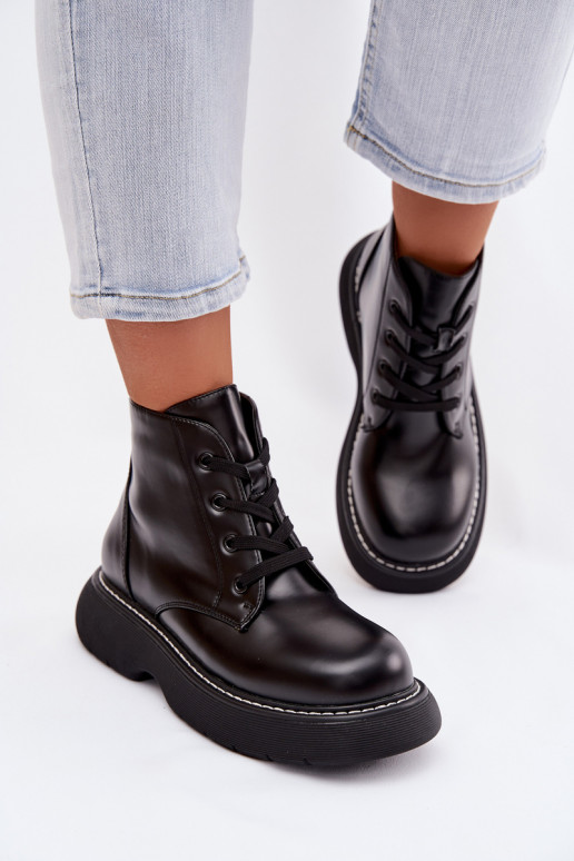 réchauffer Bottes pour femmes avec une plateforme avec des lacets couleur noire Harmine