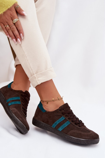 Zazoo N1068 - Baskets basses en simili daim pour femmes couleur chocolat