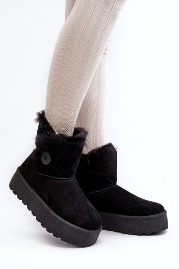 Bottes de neige pour femmes avec plateforme et fourrure noires INikasem 2