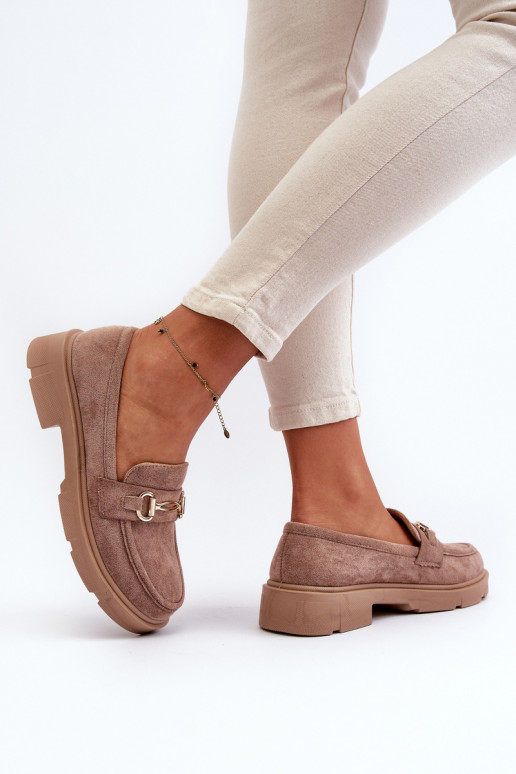 mocassins pour femmes avec des détails dorés en daim écologiqueoÀe marron Lighas