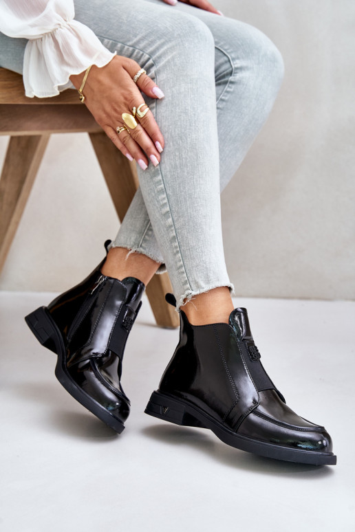 Peau avec effet vernis Bottes pour femmes Au Château D&A JC42-24 couleur noire