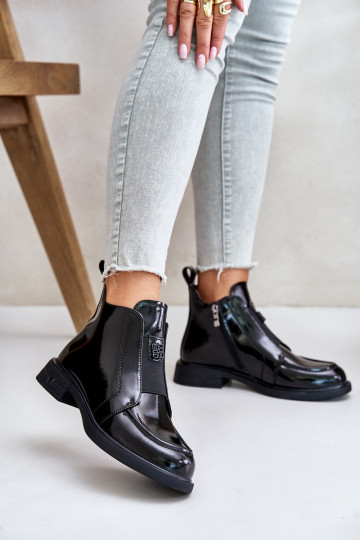 Peau avec effet vernis Bottes pour femmes Au Château D&A JC42-24 couleur noire 2