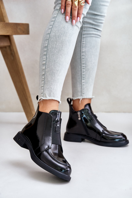 Peau avec effet vernis Bottes pour femmes Au Château D&A JC42-24 couleur noire