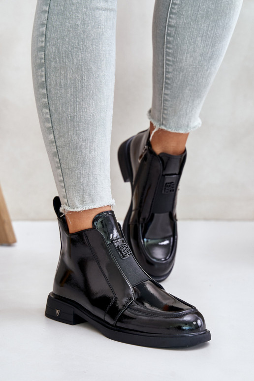 Peau avec effet vernis Bottes pour femmes Au Château D&A JC42-24 couleur noire