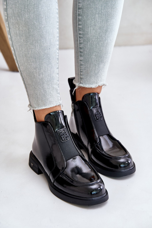 Peau avec effet vernis Bottes pour femmes Au Château D&A JC42-24 couleur noire