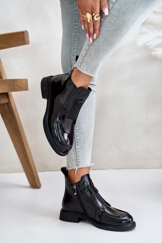 Peau avec effet vernis Bottes pour femmes Au Château D&A JC42-24 couleur noire