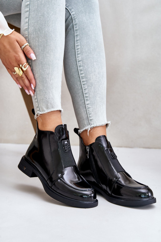 Peau avec effet vernis Bottes pour femmes Au Château D&A JC42-24 couleur noire