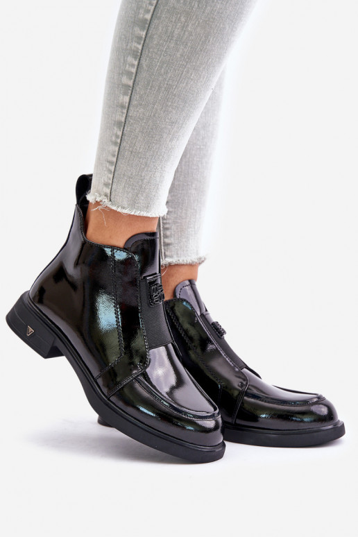 Peau avec effet vernis Bottes pour femmes Au Château D&A JC42-24 couleur noire