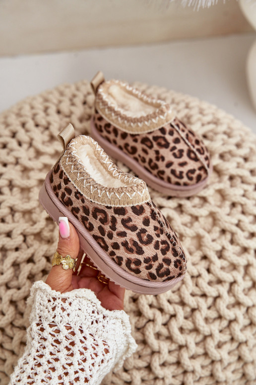 Bottes de neige Bottes Puéril avec des motifs en fourrure de léopard avec une plateforme réchauffer avec de la fourrure à l inté