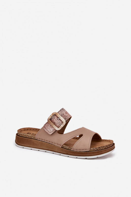  Pantoufles pour femmes avec boucles Inblu GS000055 beige