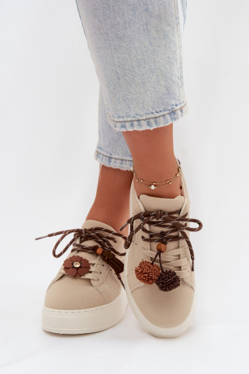 Baskets à plateforme pour femmes Corinna couleur sable avec des pompons décoratifs 2