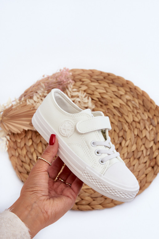Peau Chaussures de loisirs pour enfants avec attaches adhésives couleur blanche Delmara