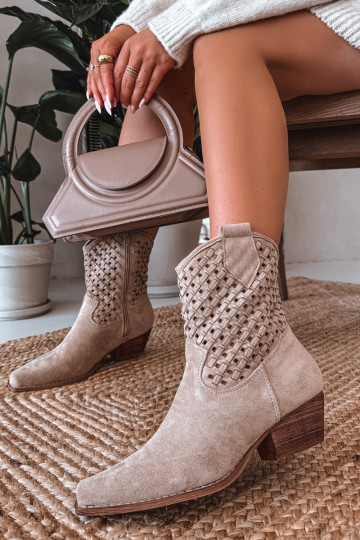 Ferissa - Bottines ajourées pour femmes avec talons couleur sable