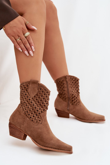 Ferissa - Bottines ajourées pour femmes avec talons couleur marron 2