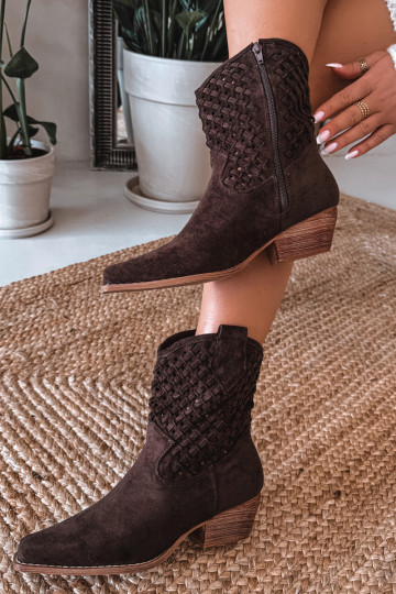 Ferissa - Bottines ajourées pour femmes avec talons couleur chocolat
