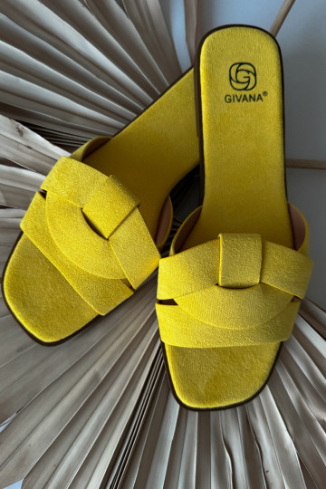 Mules plates avec lanières en suède synthétique, jaunes Florane