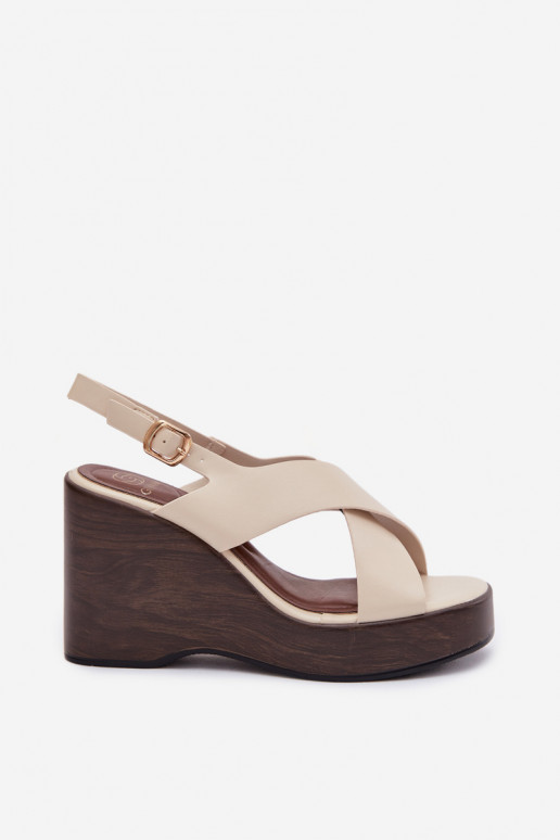 Sandales pour femmes en cuir écologique Activé cothurneie beige Janivra