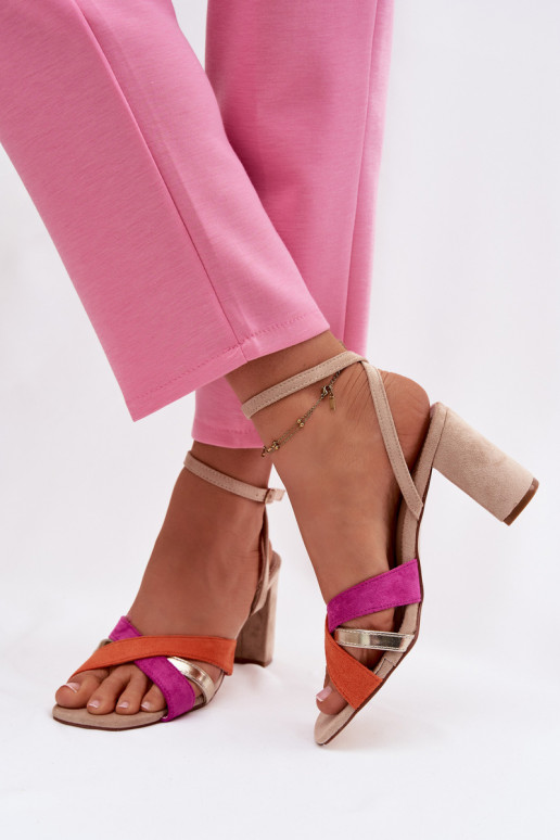 Sandales à talons hauts pour femme avec des bandes en daim écologiqueoÀe beige Karilora