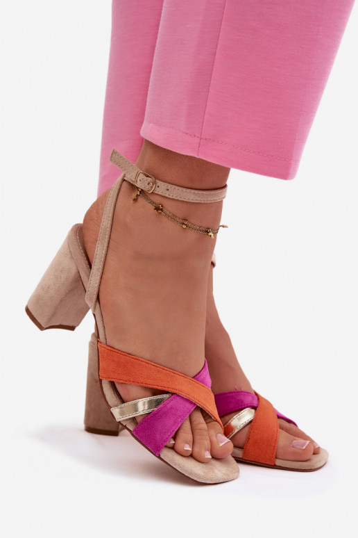 Sandales à talons hauts pour femme avec des bandes en daim écologiqueoÀe beige Karilora