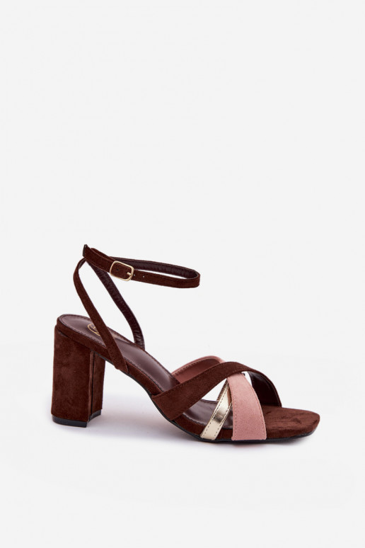 Sandales à talons hauts pour femme avec des bandes en daim écologiqueoÀe CzekoladoÀe Karilora