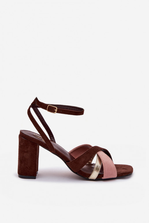 Sandales à talons hauts pour femme avec des bandes en daim écologiqueoÀe CzekoladoÀe Karilora