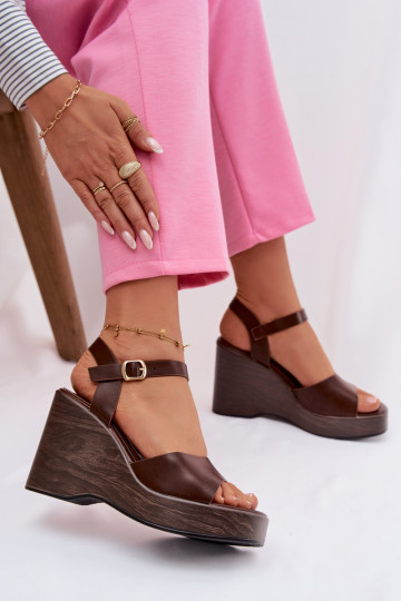 Sandales pour femmes Sur un coin Eko Peau CzekoladoÀe Parilisse