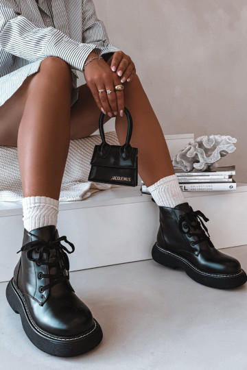 Harmine - Bottines pour femmes isolées avec plateforme et lacets couleur noire