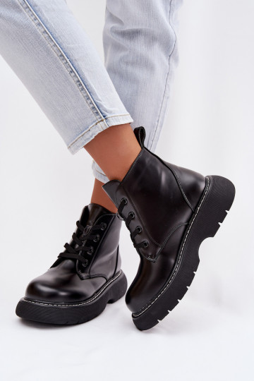 Harmine - Bottines pour femmes isolées avec plateforme et lacets couleur noire 2