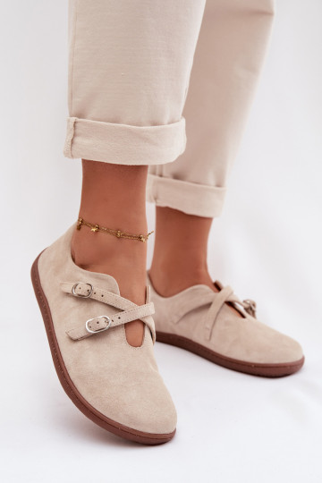 Peau en daim chaussures Barefoot Féminin avec des bandes Zazoo N1271 couleur ivoire