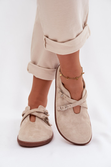 Bottes "Barefoot" en cuir suédé avec lanières Zazoo N1271, couleur ivoire 2