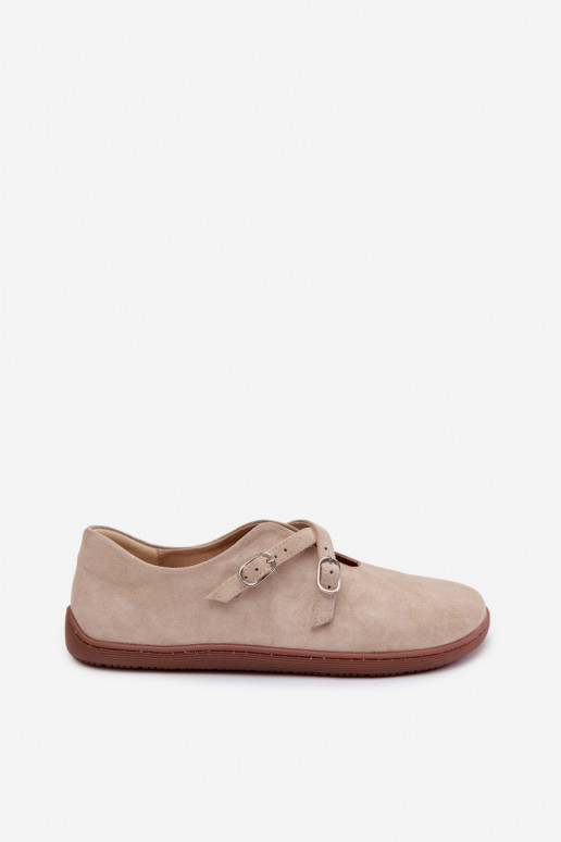 Peau en daim chaussures Barefoot Féminin avec des bandes Zazoo N1271 couleur ivoire