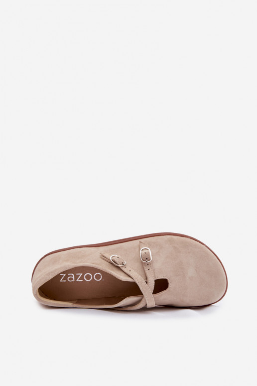 Peau en daim chaussures Barefoot Féminin avec des bandes Zazoo N1271 couleur ivoire