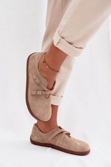 Peau en daim chaussures Barefoot Féminin avec des bandes Zazoo N1271 beige