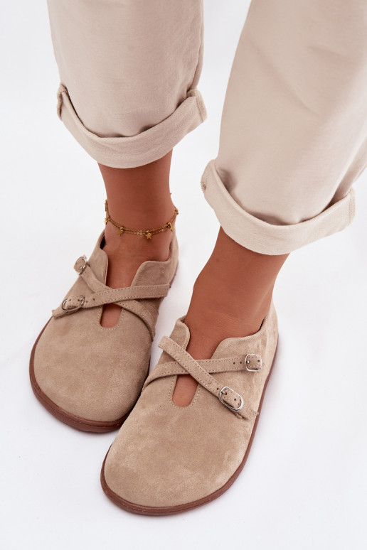 Peau en daim chaussures Barefoot Féminin avec des bandes Zazoo N1271 beige