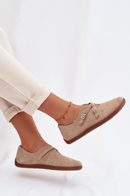 Peau en daim chaussures Barefoot Féminin avec des bandes Zazoo N1271 beige