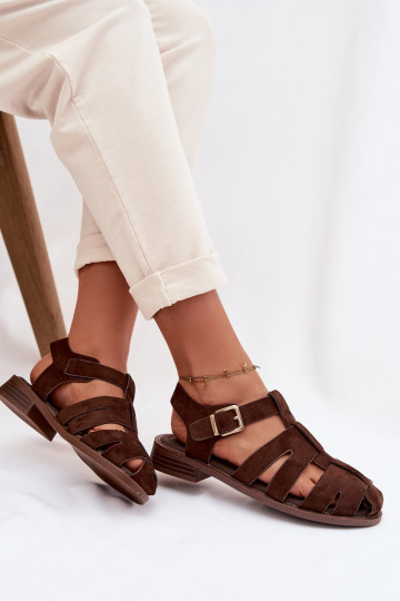 Sandales pour femmes avec des boucles dorées, couleur chocolat, Janessa