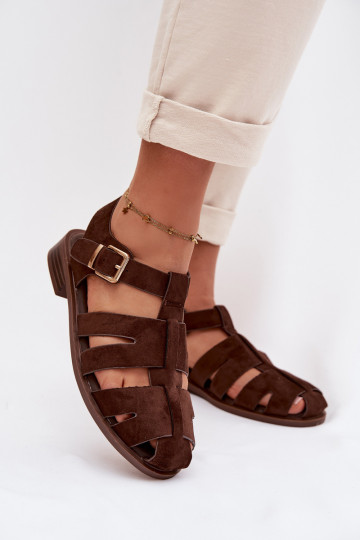 Sandales pour femmes avec des boucles dorées, couleur chocolat, Janessa 2