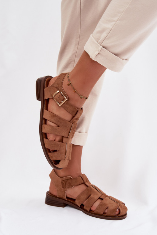 Sandales pour femmes Rzymianki avec boucles dorées marron Janessa