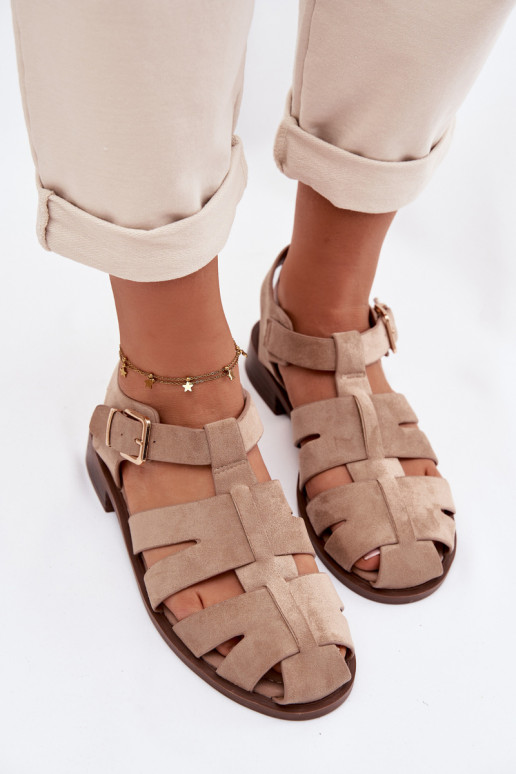 Sandales pour femmes Rzymianki avec boucles dorées beige Janessa