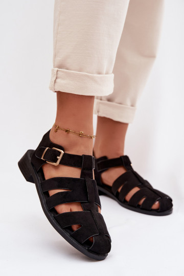 Sandales pour femmes avec des boucles dorées, couleur noire, Janessa 2