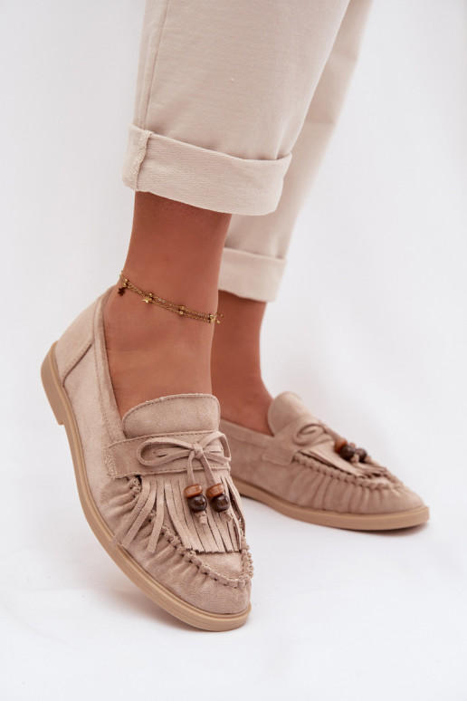 mocassins pour femmes avec des franges I couleur corailikami beige Teressa