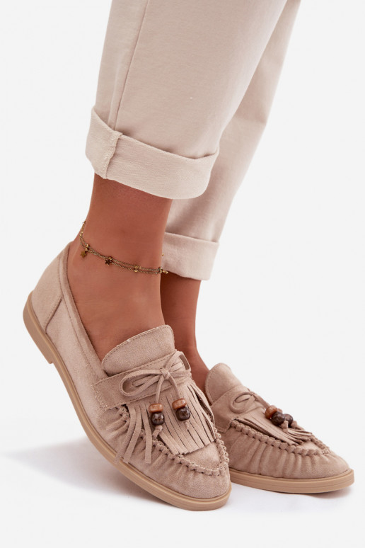 mocassins pour femmes avec des franges I couleur corailikami beige Teressa