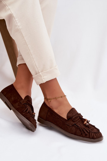 Mocassins pour femmes avec des franges, couleur corail-chocolat, Teressa