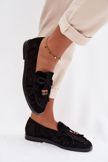 Mocassins pour femmes avec des franges, couleur corail-noir, Teressa