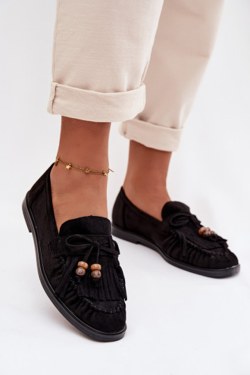 Mocassins pour femmes avec des franges, couleur corail-noir, Teressa 2