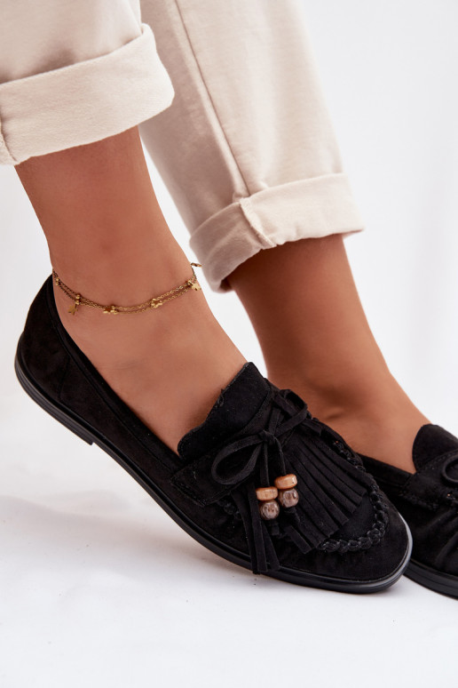 mocassins pour femmes avec des franges I couleur corailikami couleur noire Teressa