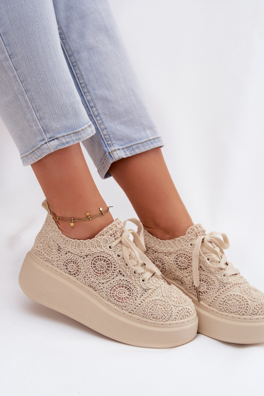 SzydełkoÀe Baskets Féminin avec une plateforme beige Evalora