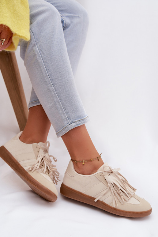 Chaussures modèle baskets Féminin avec des franges beige Dorivelle