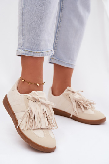 Chaussures modèle baskets Féminin avec des franges beige Dorivelle 2